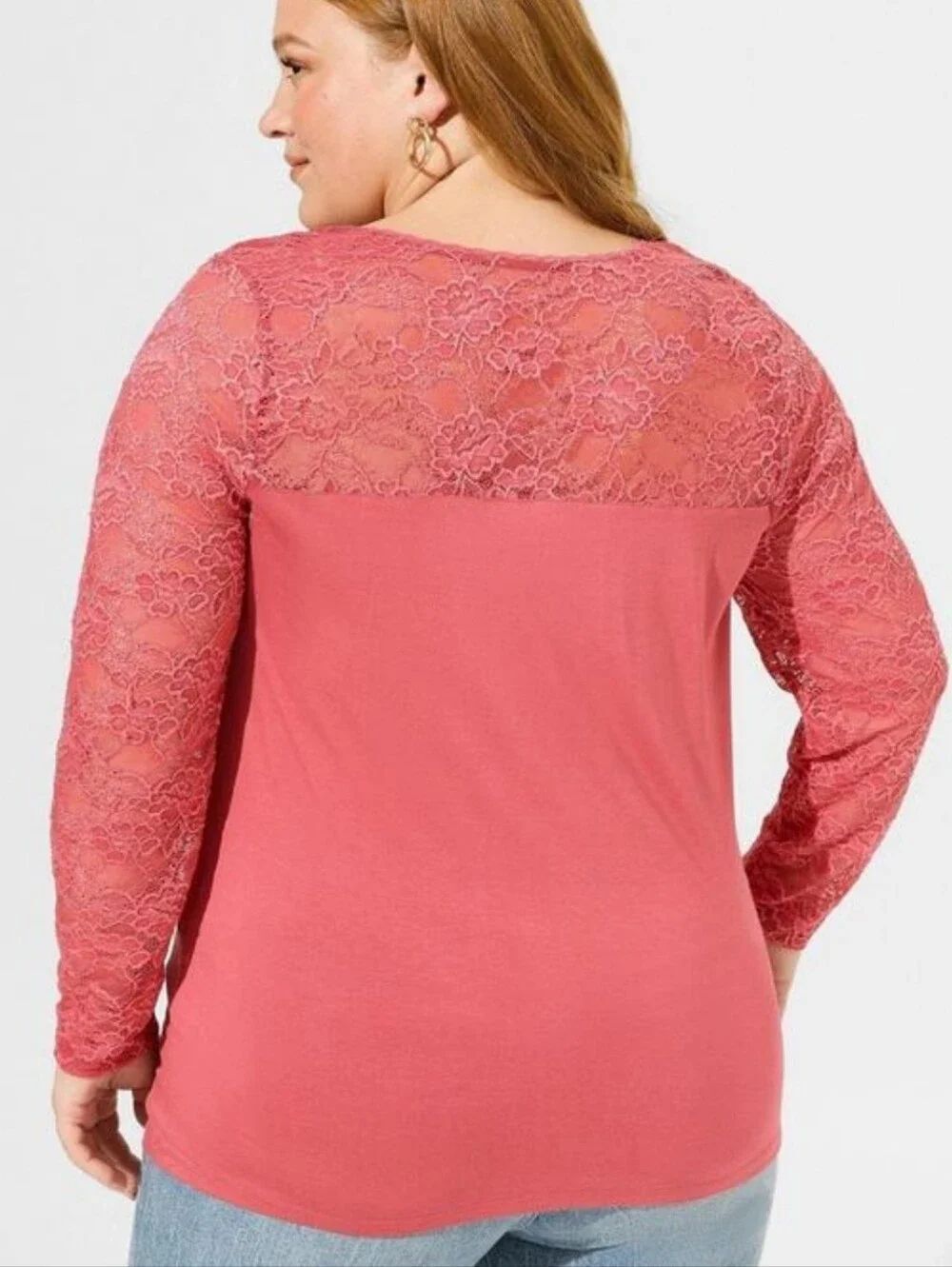 Torrid Holly Berry Lace Sleeve V-Neck Top - New - Picture 4 of 5